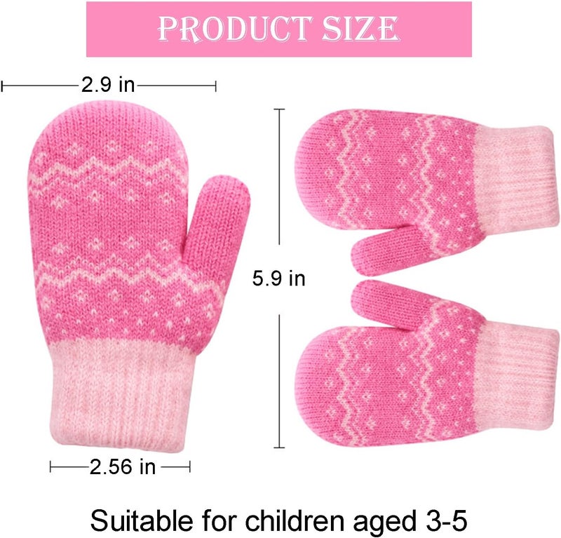Eohak Winter Warm Knit Mittens for Girls Boys Wool Fleece Lined Mittens for 3-5 Years - Image 2